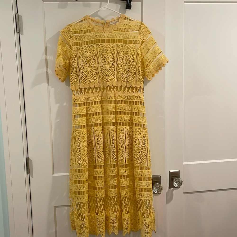 Yellow Maje lace dress with matching slip